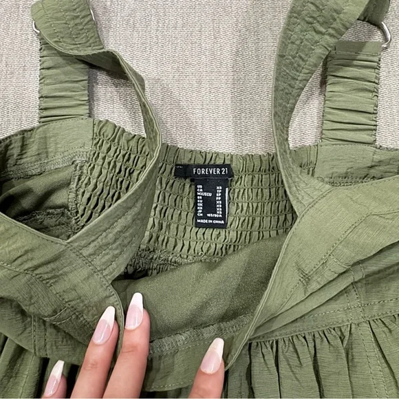 Army Green Cargo Dress w/ Front Pockets - Picture 4 of 8